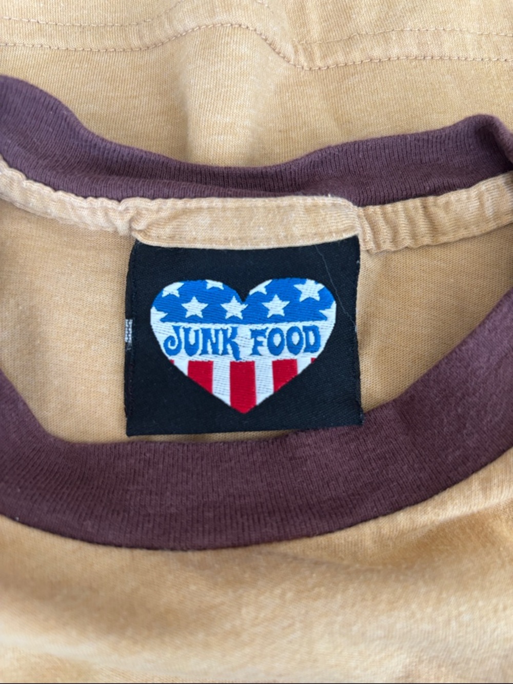 Junk Food Clothing Tan Tee with Brown Trim and Mighty Mouse Graphic size L - Picture 3 of 7